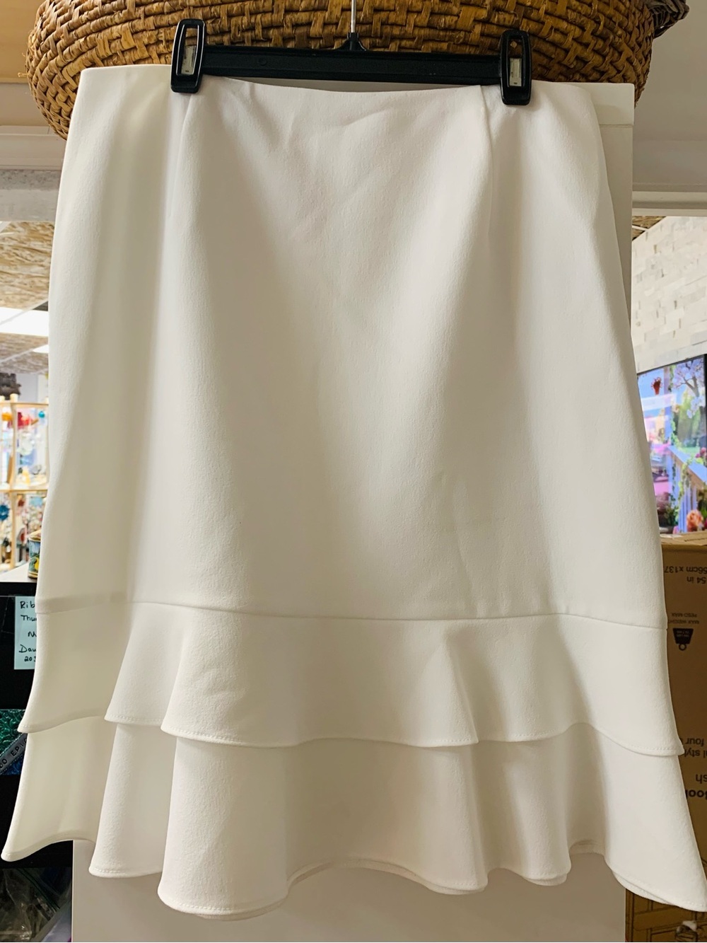 Kasper White Ruffle-Hem A-Line Skirt